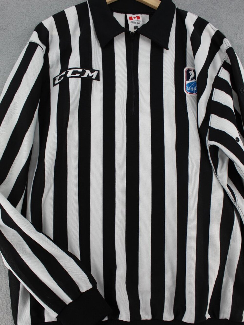 CCM IIHF Hockey Referee Jersey Men’s Size 50 Black White Made in Canada NWT